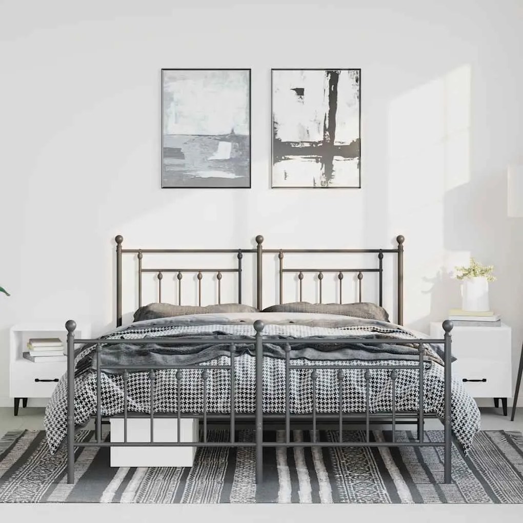 Estrutura de cama com cabeceira e pés 135x190 cm metal preto