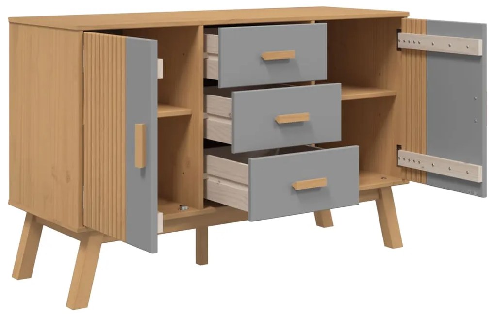 Aparador OLDEN 114x43x73,5 cm pinho maciço cinzento e castanho