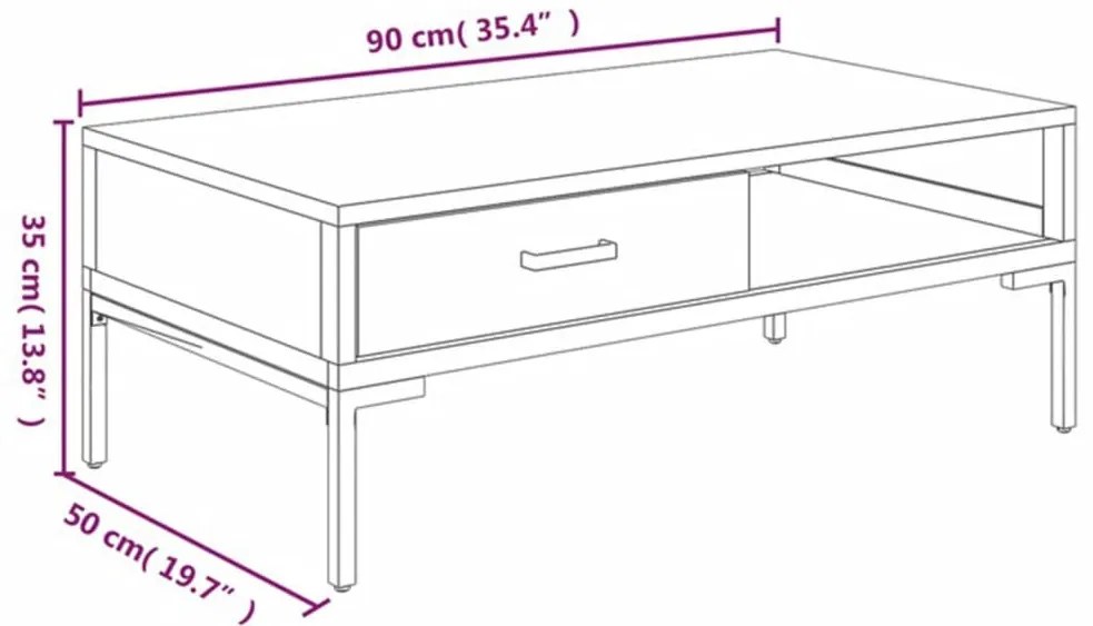 Mesa de centro 90x50x35 cm pinho maciço preto