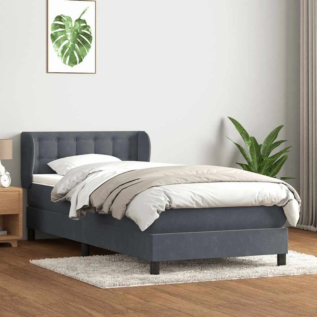 vidaXL Cama com molas/colchão 90x220 cm veludo cinzento-escuro