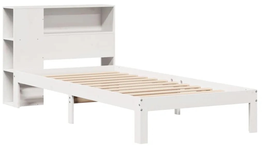 Cama com estante sem colchão 75x190 cm pinho maciço branco