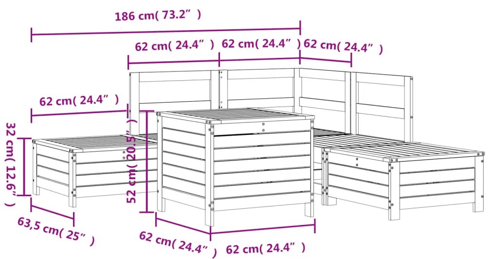 6 pcs conjunto sofás de jardim madeira de pinho maciça