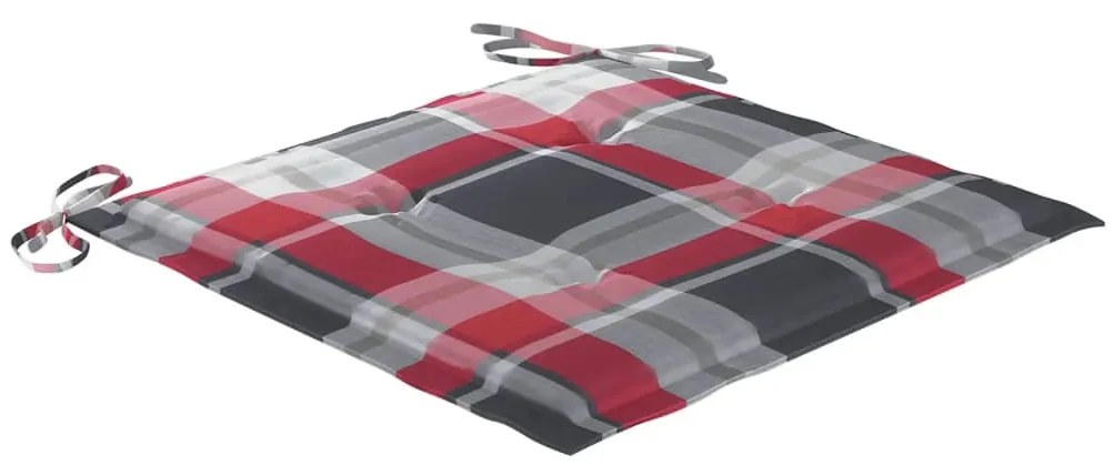 Cadeiras de jardim c/ almofadões xadrez vermelho 8 pcs teca