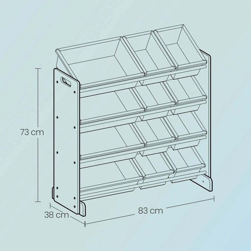 Estante para quarto infantil com 12 caixas de tecido 83 x 38 x 78 cm branca