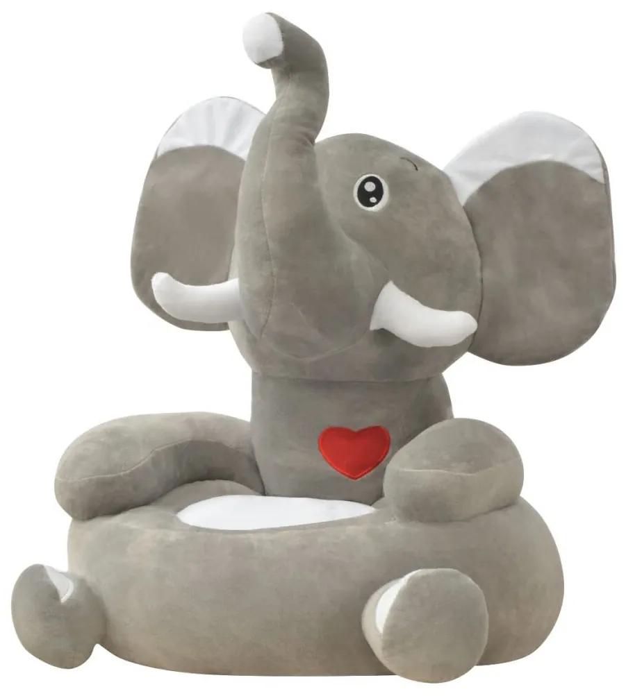 Cadeira em pelúcia infantil, elefante, cinzento