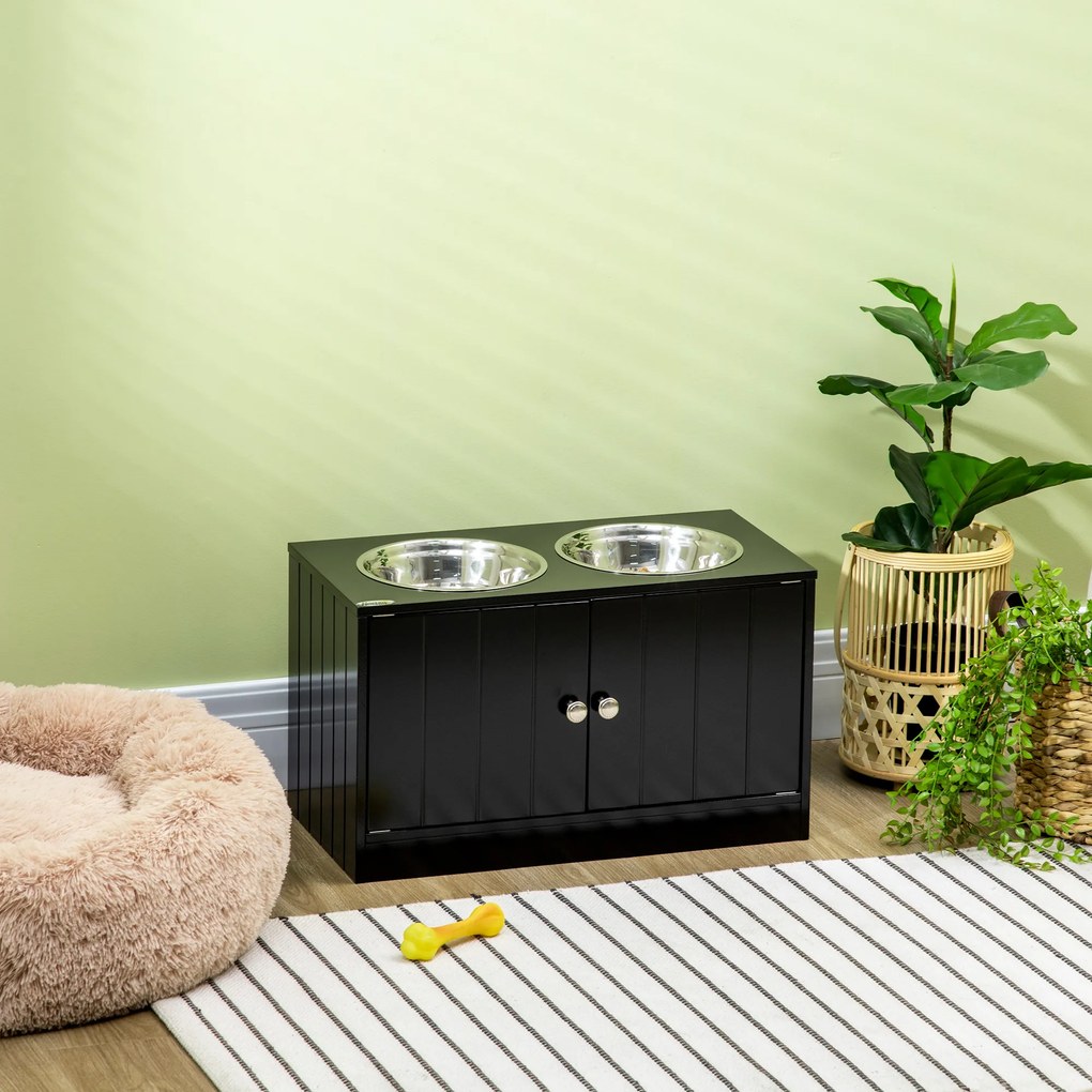 Comedouro elevados para cães e gatos, suporte para duas tigelas, 60 x 30 x 35,5 cm, inclui duas tigelas de 2 litros em aço inoxidável