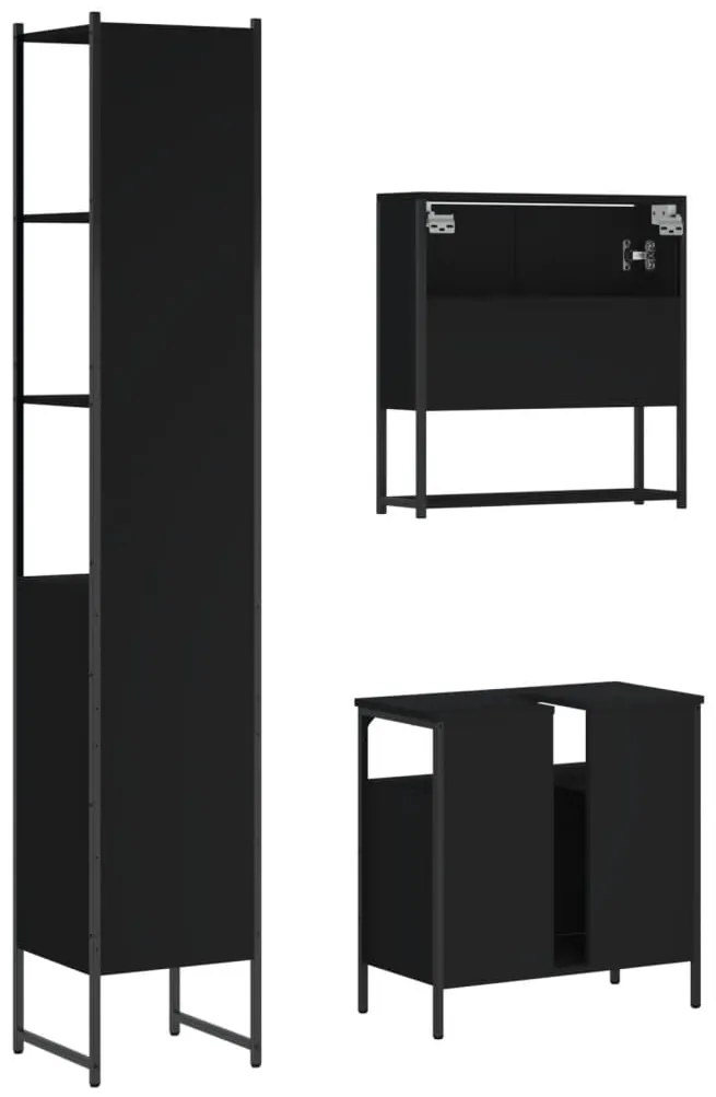 3 pcs conjunto móveis casa de banho derivados de madeira preto