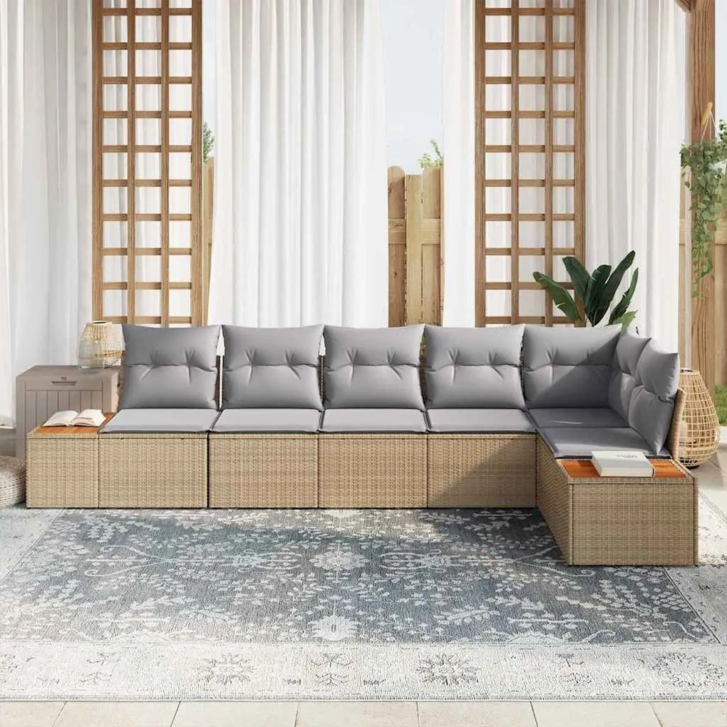 Conjunto de Sofás de Jardim de 6 Peças com Almofadas em Rattan Sintéti
