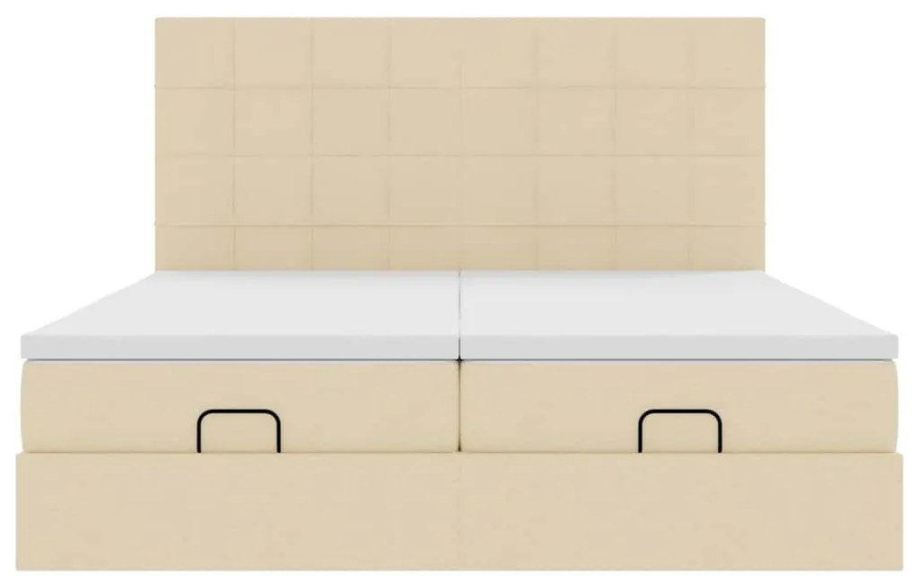 Estrutura de cama otomana com colchões tecido creme 200x200cm