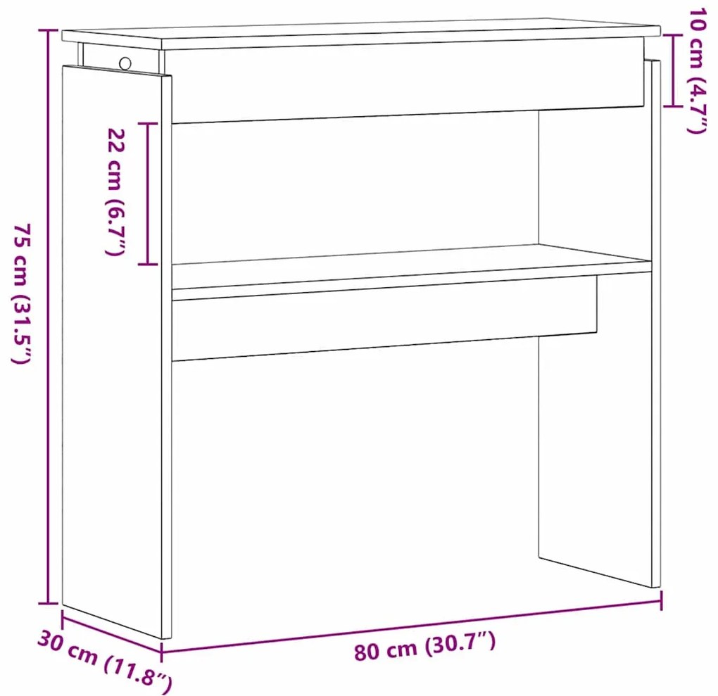 Mesa de Consola vidaXL Preta em Carvalho 80x30x80 cm em Madeira de Eng