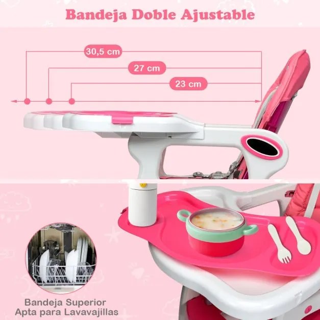 Cadeira alta 3 em 1 refeição bebés conversível em mesa e cadeira para crianças de 6 a 36 meses com bandeja removível, almofada, encosto com 3 níveis e