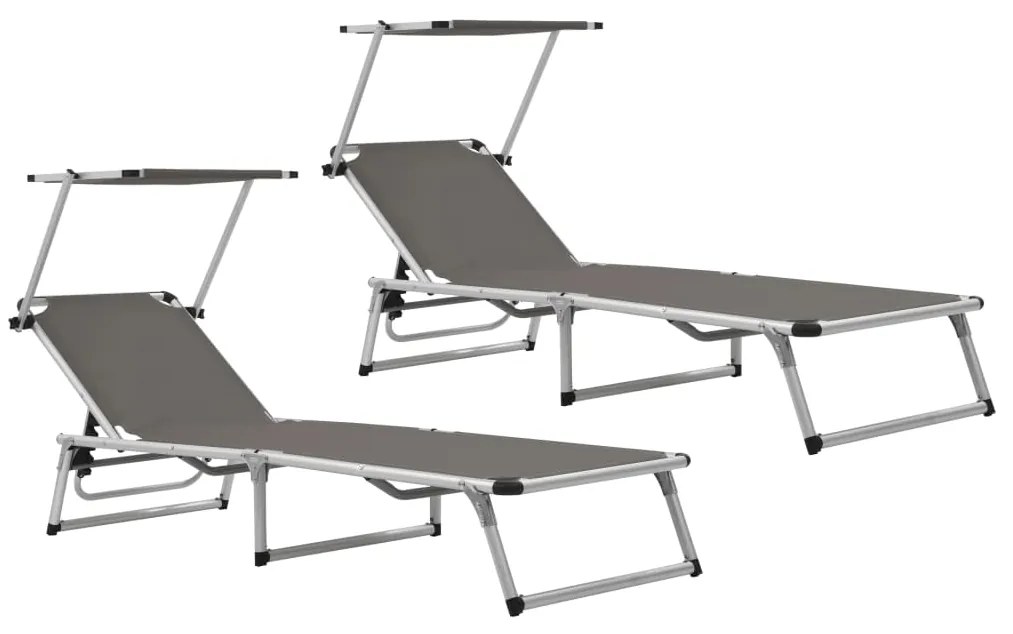 vidaXL Espreguiçadeiras dobráveis 2 pcs alumínio/textilene cinzento