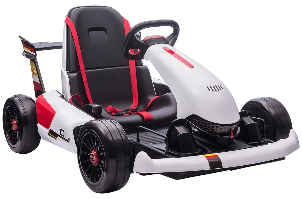 HOMCOM Kart Elétrico para Crianças de 4-8 Anos Go Kart Racing de Bateria 12V com Velocidade 3-6 km/h Controlo Remoto Música Buzina Carga Máxima 50kg 116x74x57,5cm Branco