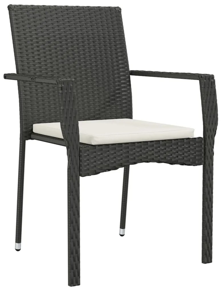 3 pcs conjunto de jantar p/ jardim c/ almofadões vime PE preto