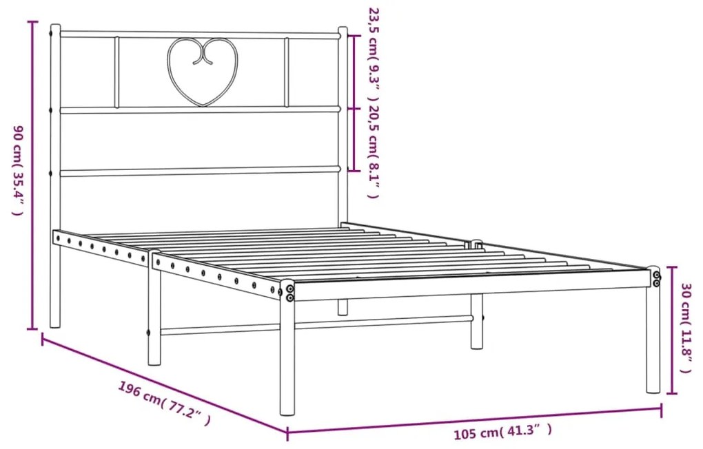 Estrutura de cama com cabeceira 100x190 cm metal preto