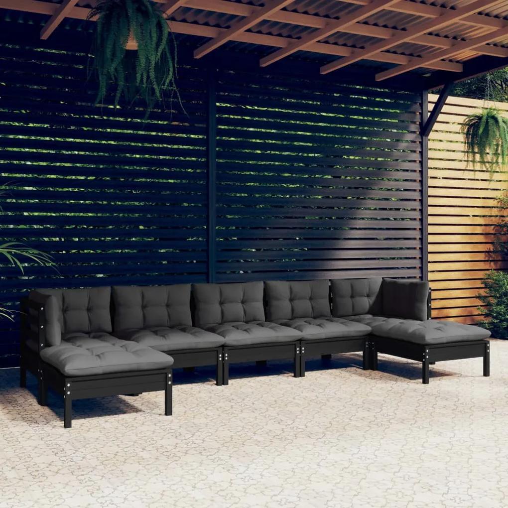 7 pcs conjunto lounge de jardim c/ almofadões pinho preto