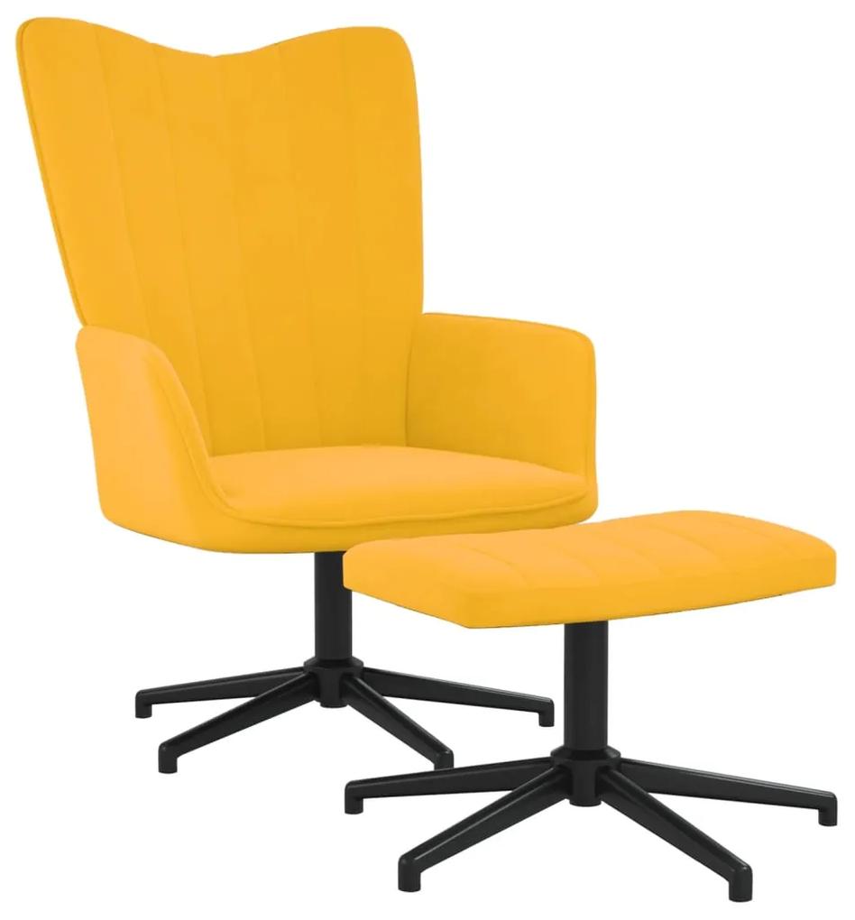 327717 vidaXL Cadeira de descanso com banco veludo amarelo mostarda