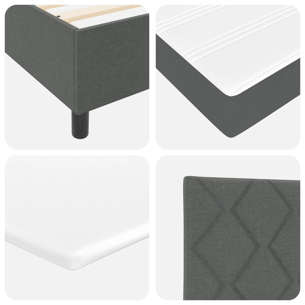 Cama Box com Colchão Cinza Escura 90x200 cm Tecido