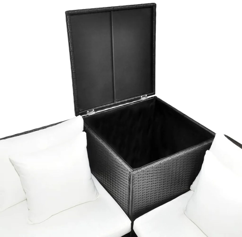 4 pcs conjunto lounge de jardim c/ almofadões vime PE preto