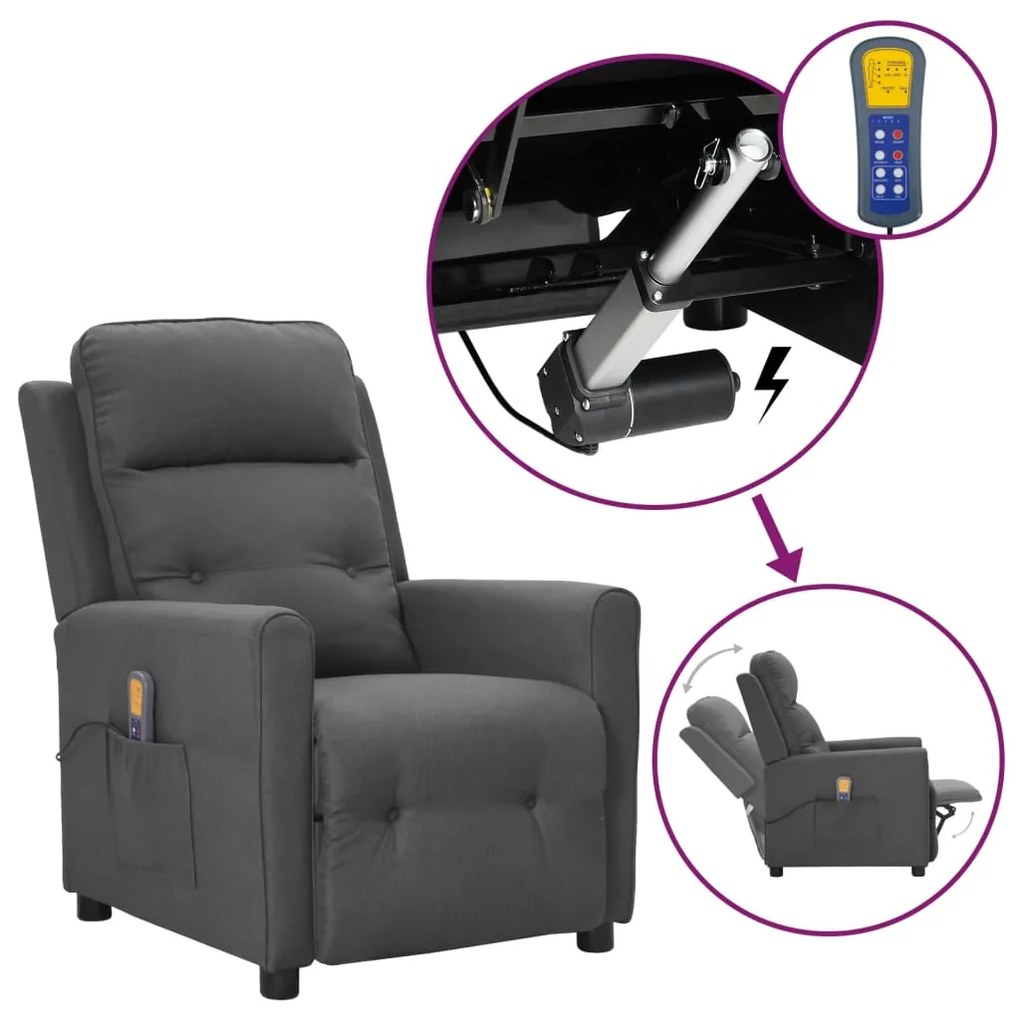 vidaXL Poltrona elevatória de massagens tecido cinzento-claro