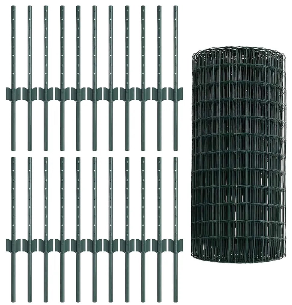 Cerca Euro com 22 Postes U Verde 0,4x50 m Aço