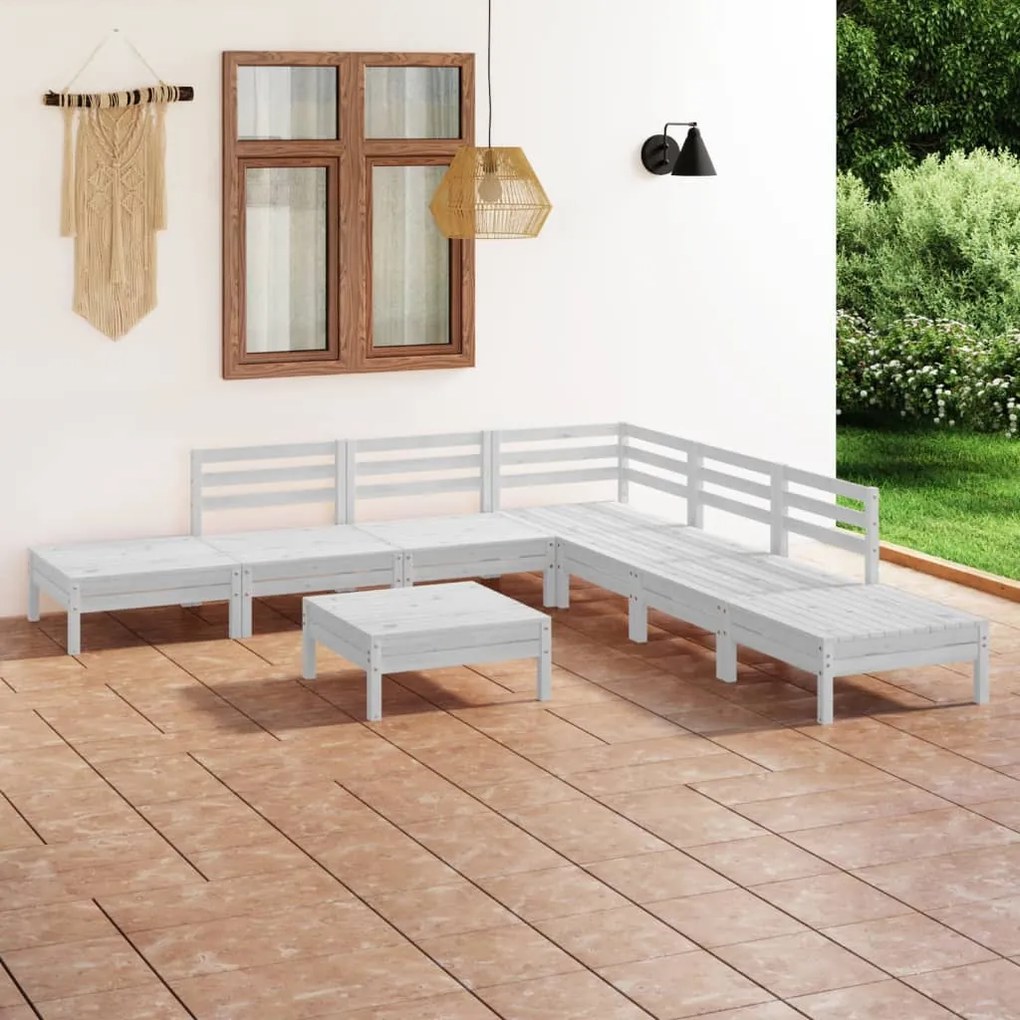 vidaXL 8 pcs conjunto lounge de jardim pinho maciço branco