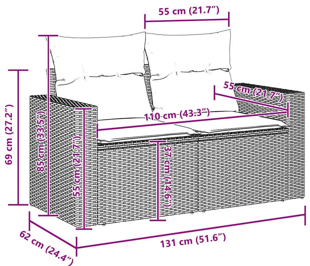 Conjunto de Sofás de Jardim com 8 Peças e Almofadas Bege em Rattan Sin
