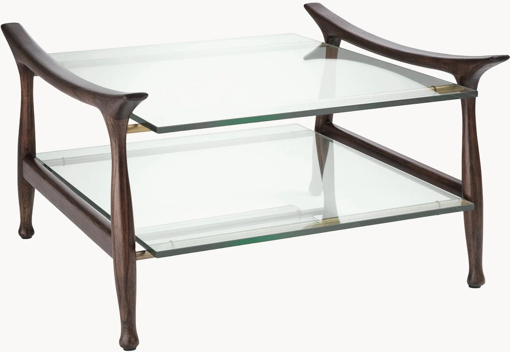 Mesa de centro em madeira de mindi com tampos em vidro Manzo