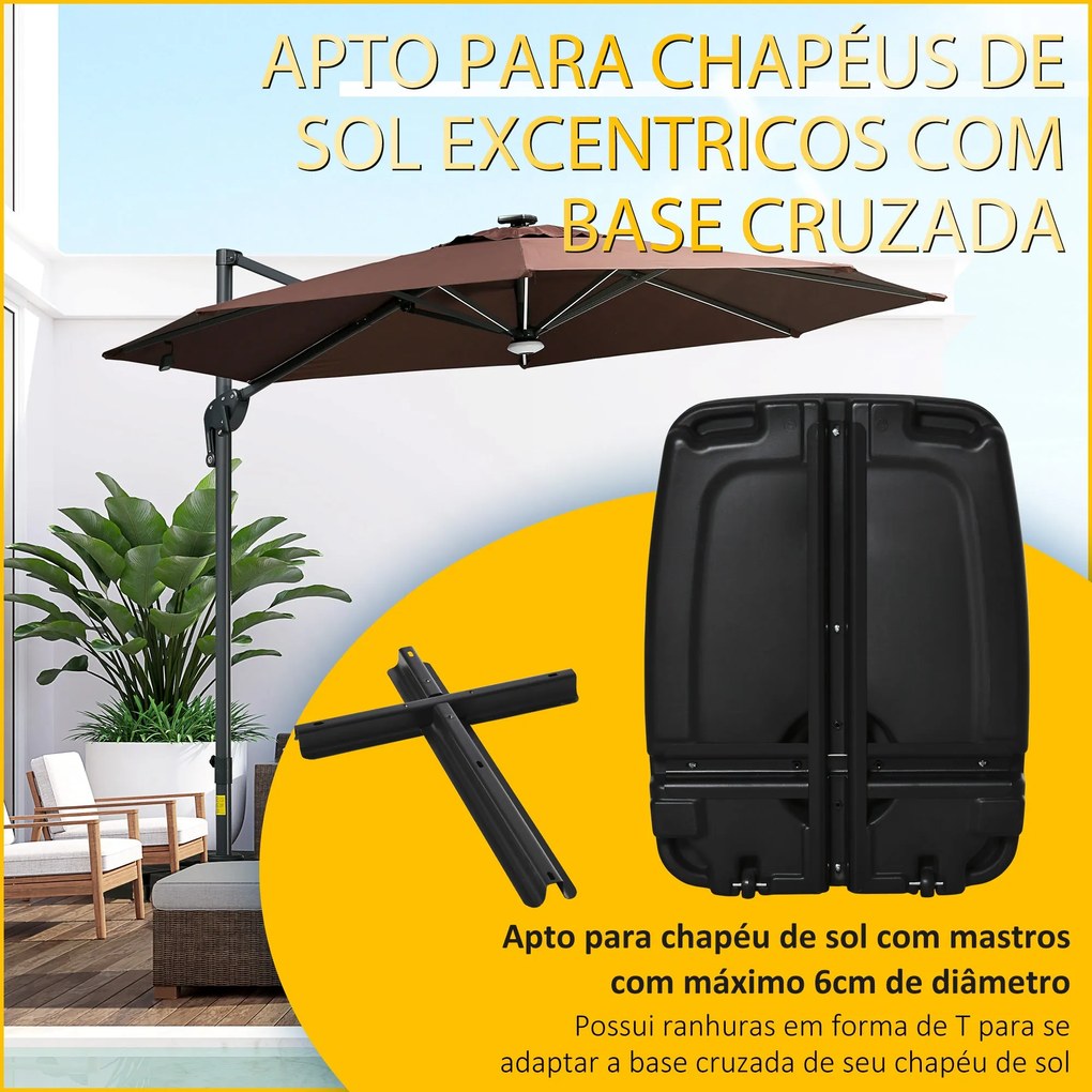 Base de Chapéu de Sol com 2 Rodas Preenchível com Água 60kg Areia 68kg