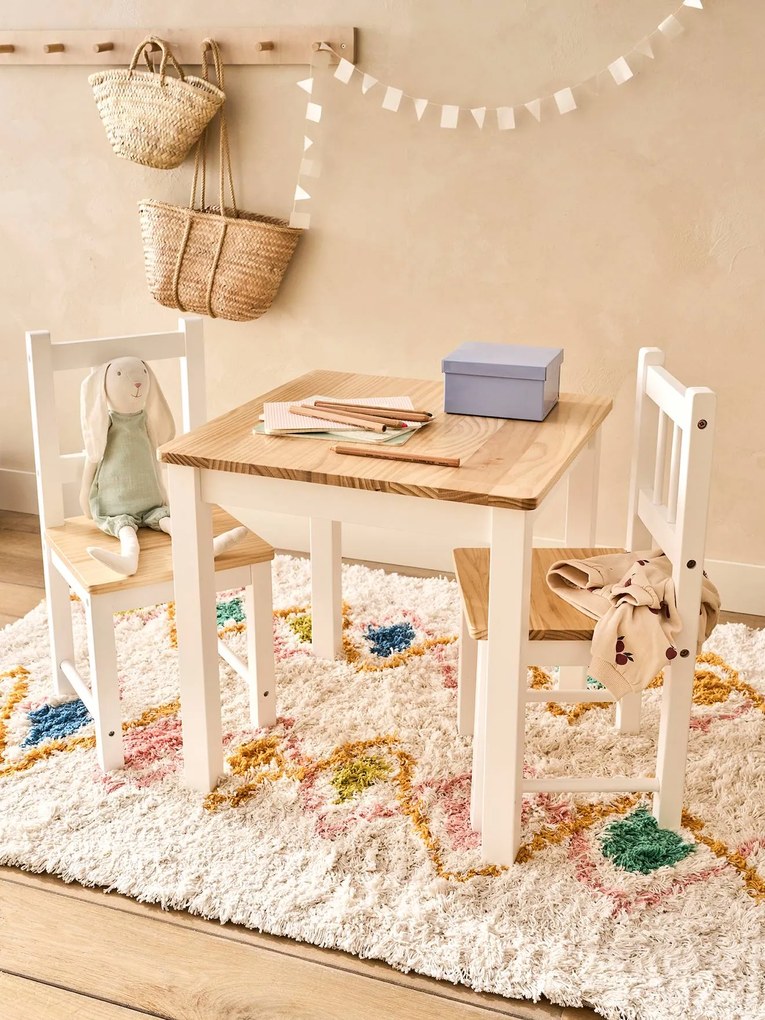 Conjunto de mesa + 2 cadeiras em madeira lote branco