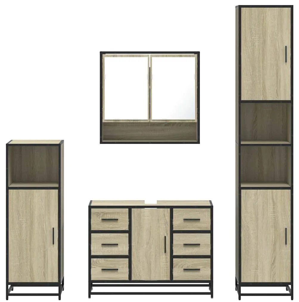 4 pcs conj. móveis casa banho derivados madeira carvalho sonoma