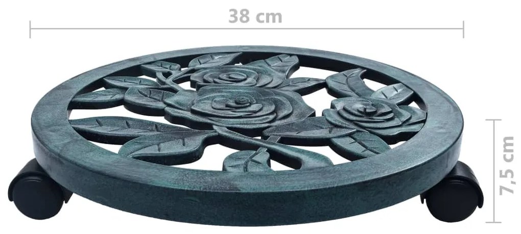 Suportes com rodas para plantas 6 pcs 38 cm plástico verde