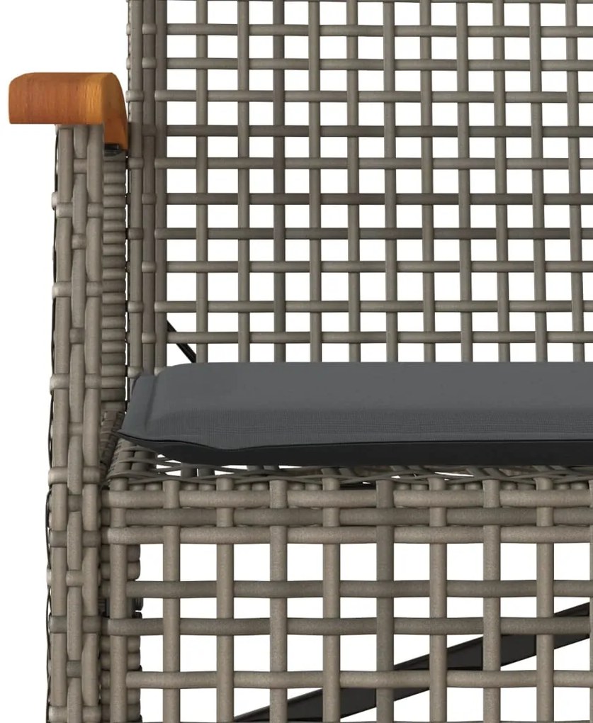 3 pcs conjunto de jantar p/ jardim c/ almofadões vime PE cinza