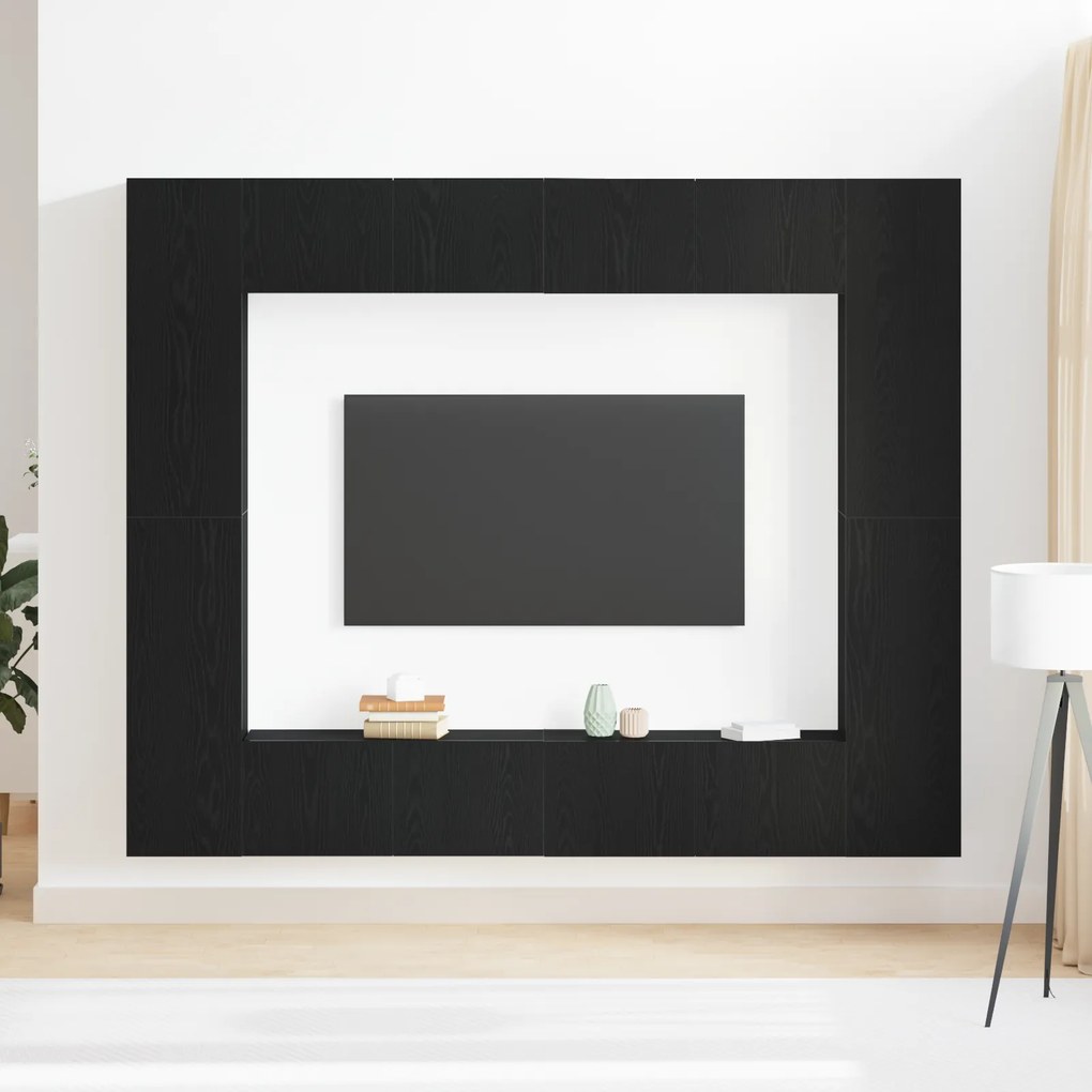 Conjunto de 8 Cabines de TV Carvalho Preto Madeira de Engenharia