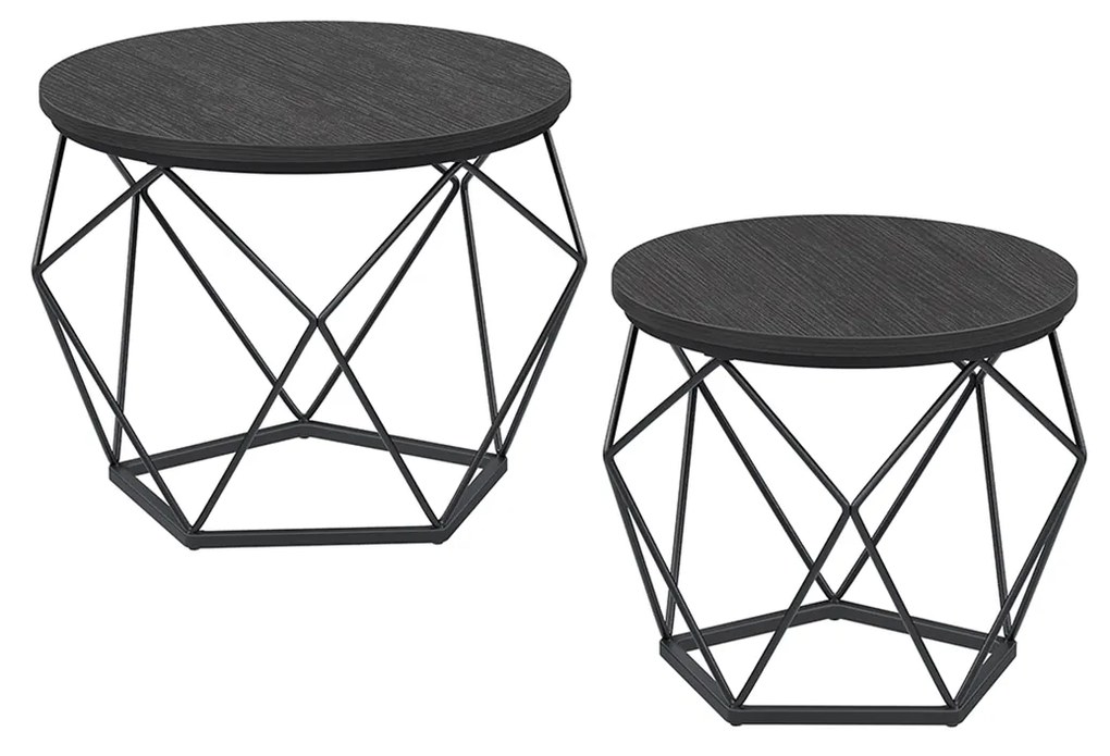 Conjunto de duas mesas de apoio redondas em estilo moderno. | VASAGLE | 50 x 50 x 40,6 cm | preto | LET040B22.