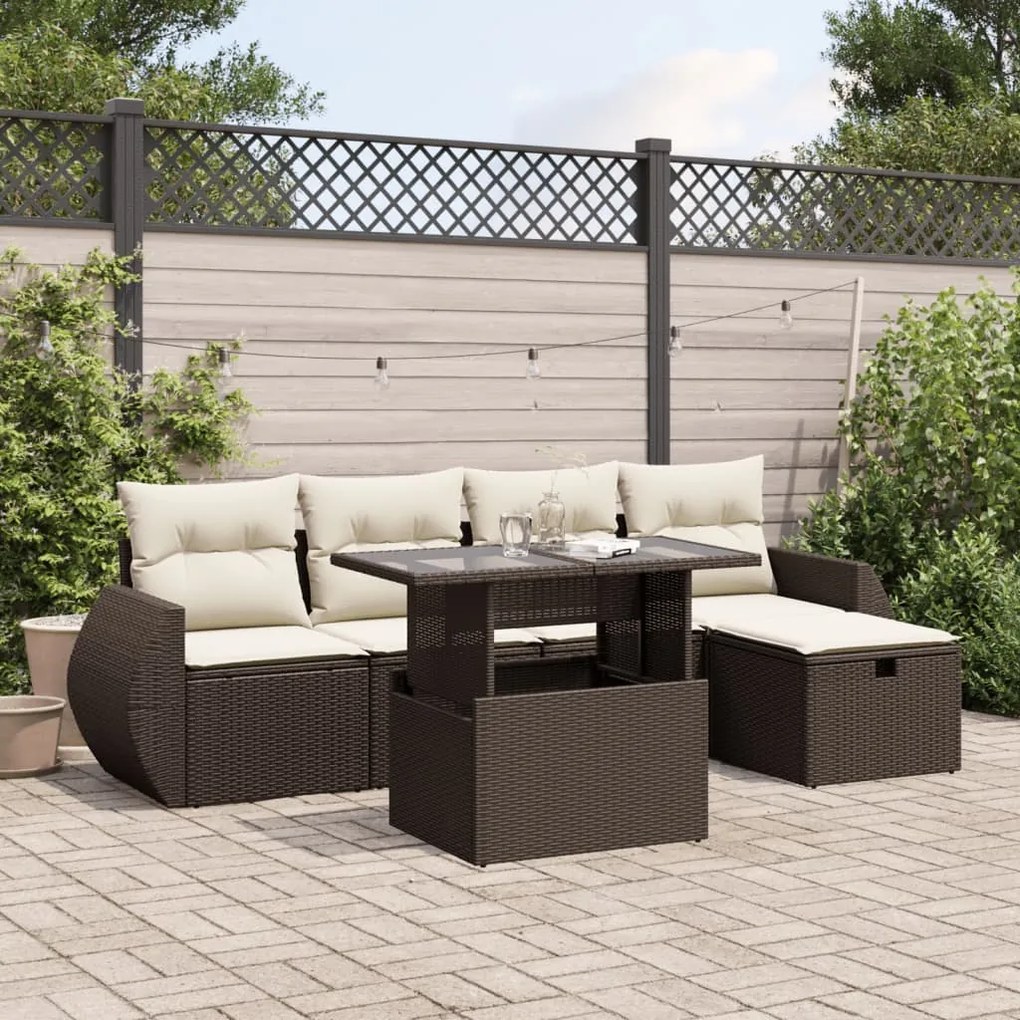 vidaXL 6 pcs conjunto de sofás jardim c/ almofadões vime PE castanho