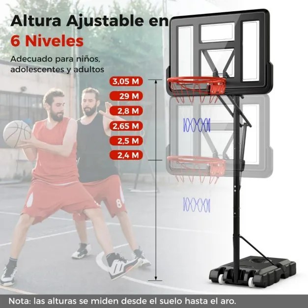 Cesto de basquetebol portátil com Saco de peso para interior e exterior com ajuste de altura fácil preto