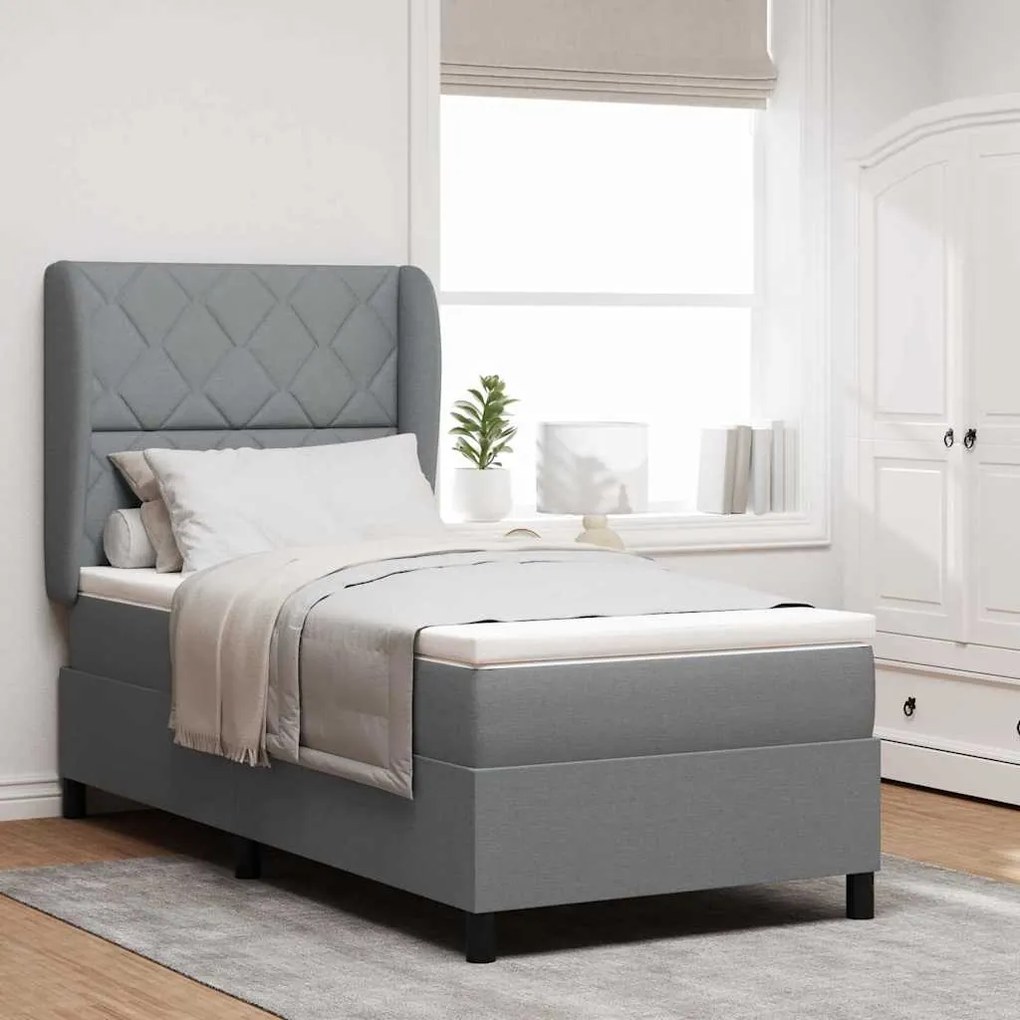 vidaXL Cama Box com Colchão - Cinza Claro, 90x200 cm, Tecido