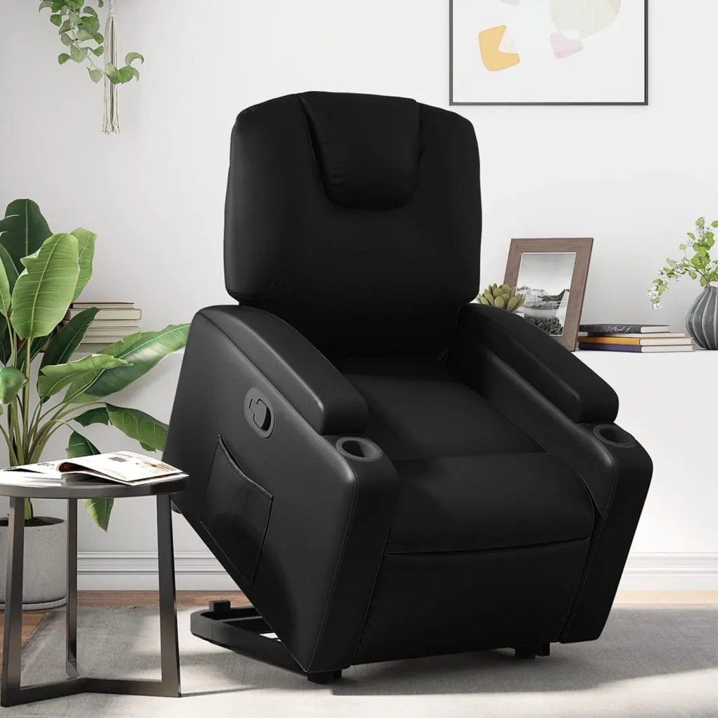 vidaXL Poltrona reclinável elevatória couro artificial preto