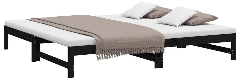 Sofá-cama de puxar 2x(100x200) cm madeira de pinho maciça preto