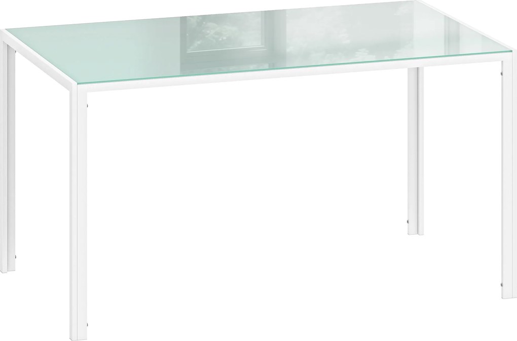 HOMCOM Mesa de Refeição de Vidro Mesa Retangular para 6 Pessoas com Pés de Metal  140x80x75 cm Branco | Aosom Portugal