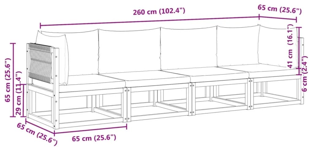 4 pcs conjunto de sofás de jardim com almofadões acácia maciça