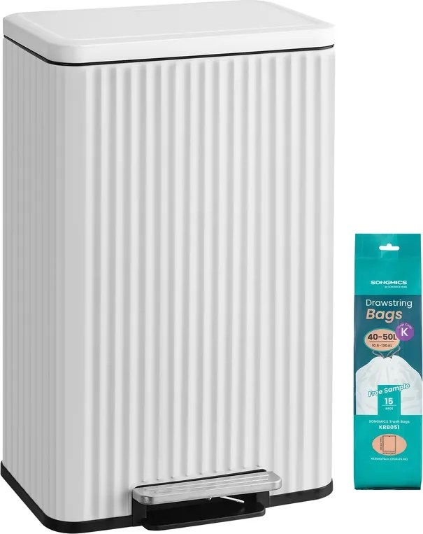 Caixote do lixo 50 L com pedal e fecho suave 40,3 x 33,6 x 62,5 cm Branco