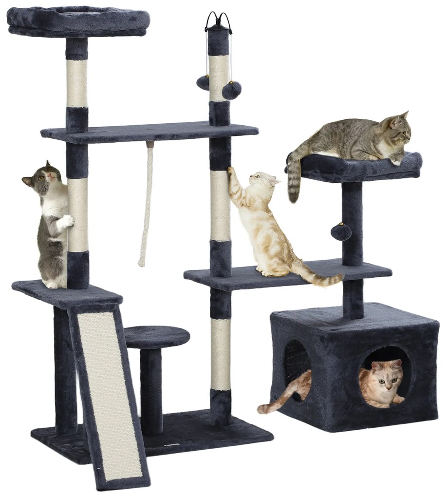 PawHut Arranhador para Gatos 134 cm Torre de Arranhar para Gatos com C