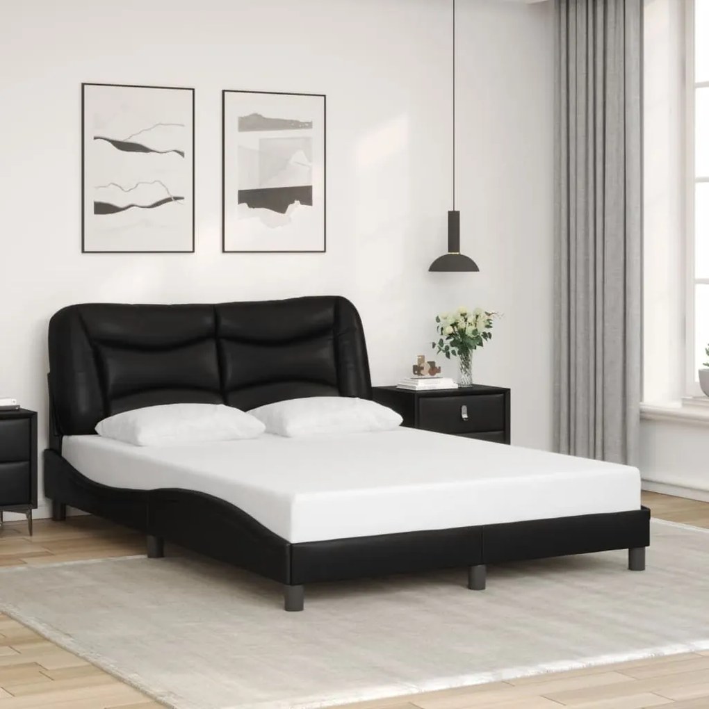 Estrutura cama c/ cabeceira 140x200 cm couro artificial preto