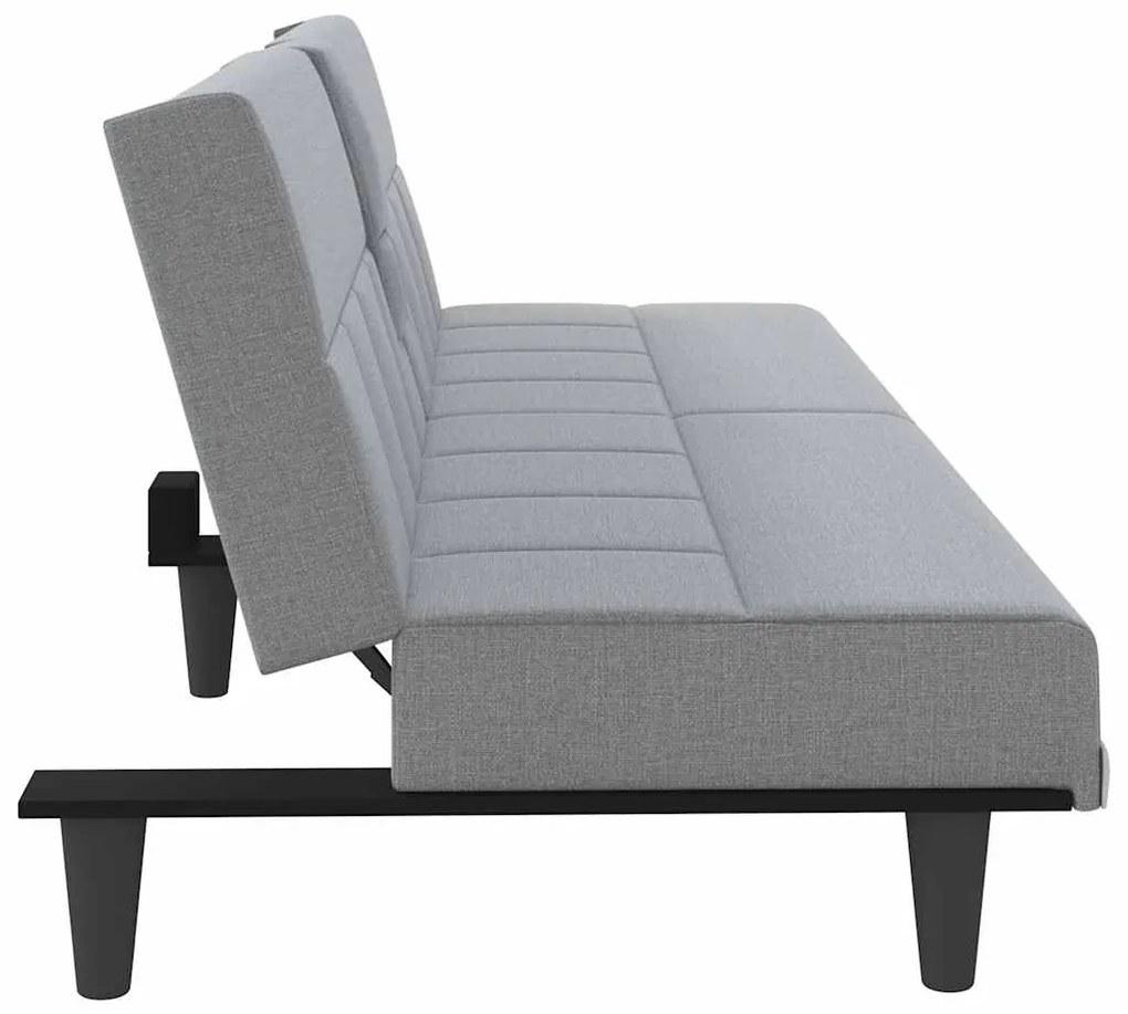 Sofá-cama com suportes para copos tecido cinzento-claro