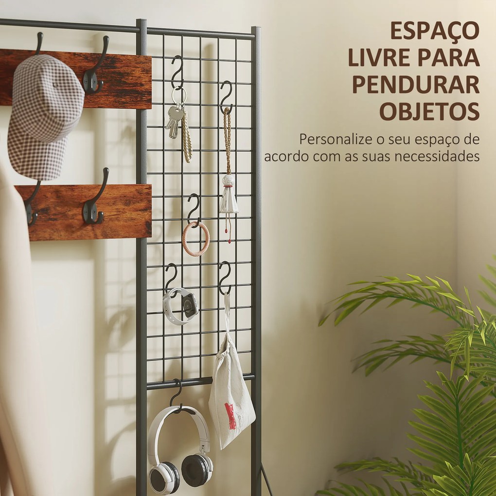 Suporte para Cabides Móvel de Arrumação com Sapateira 14 Ganchos 7 Gavetas de Tecido e Prateleira 100x30x183 cm Castanho Rústico