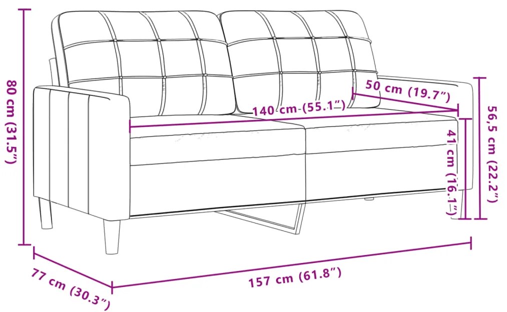 Sofá de 2 lugares veludo 140 cm cor creme