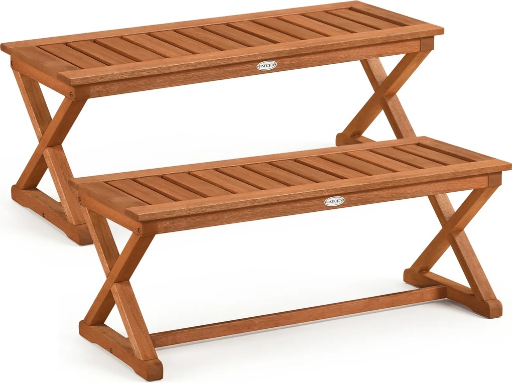 Conjunto de 2 Bancos de Jardim, 110 x 42 x 43 cm, Estrutura em X, Castanho