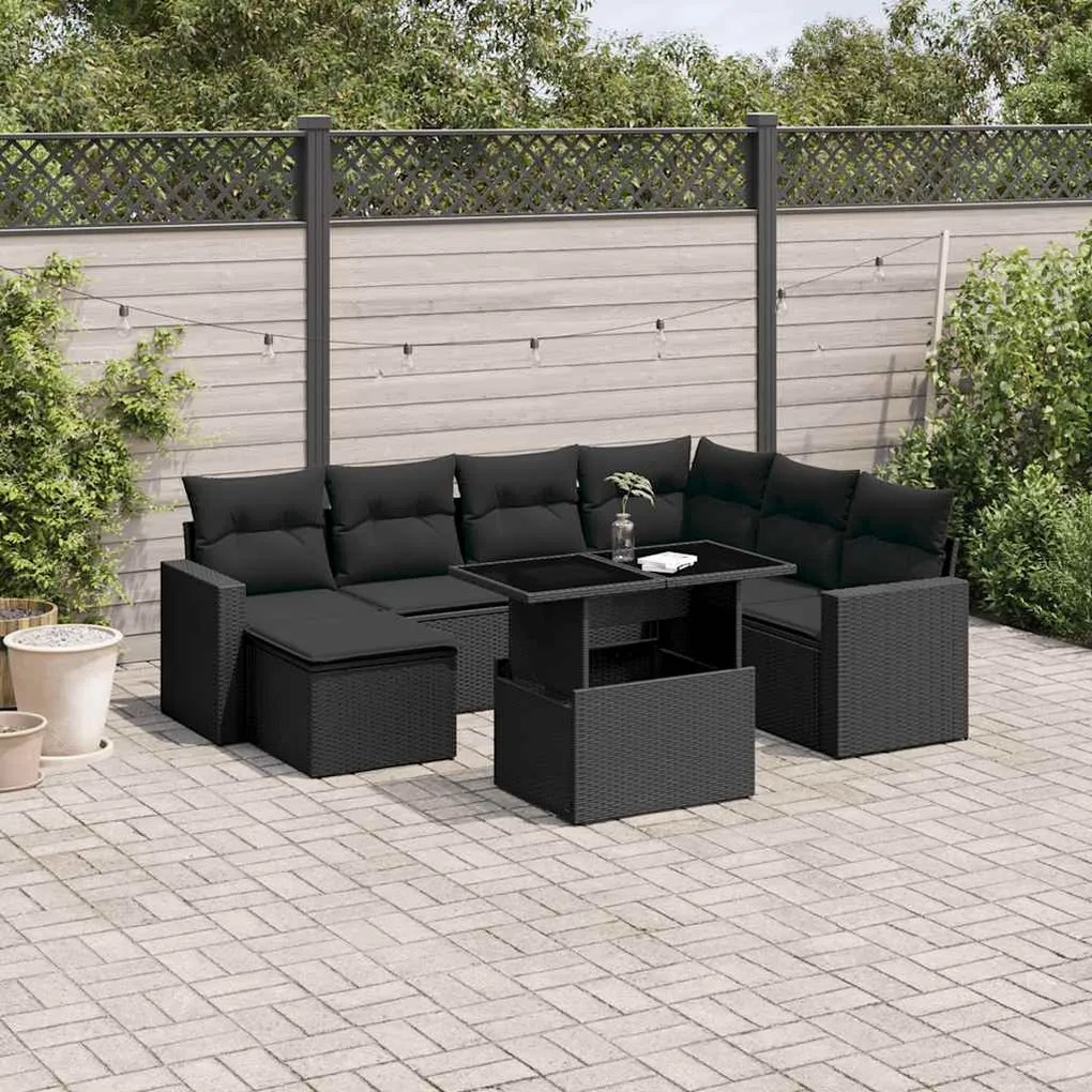 vidaXL 8 pcs conjunto sofás de jardim com almofadões vime PE preto